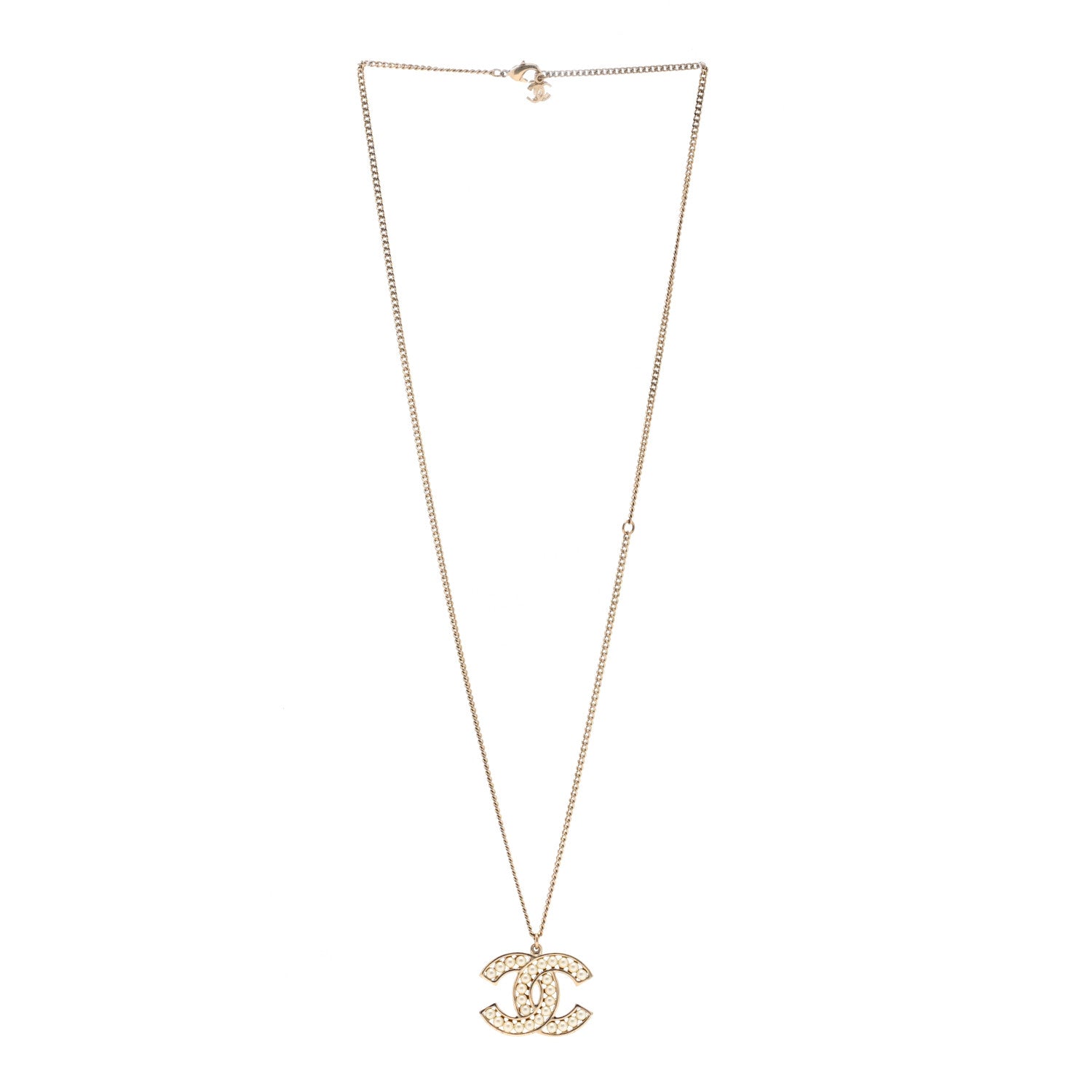 Chanel Pearl CC Pendant Necklace Light Gold 3 of 6