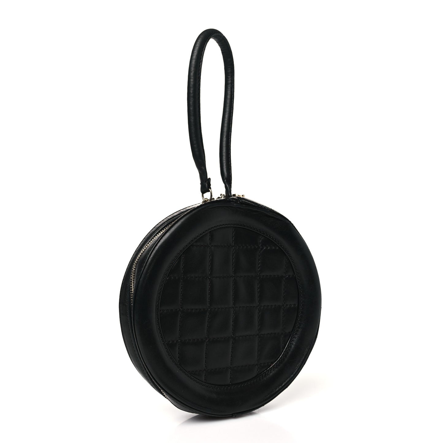 Lambskin Square Quilted Round Shoulder Bag Black