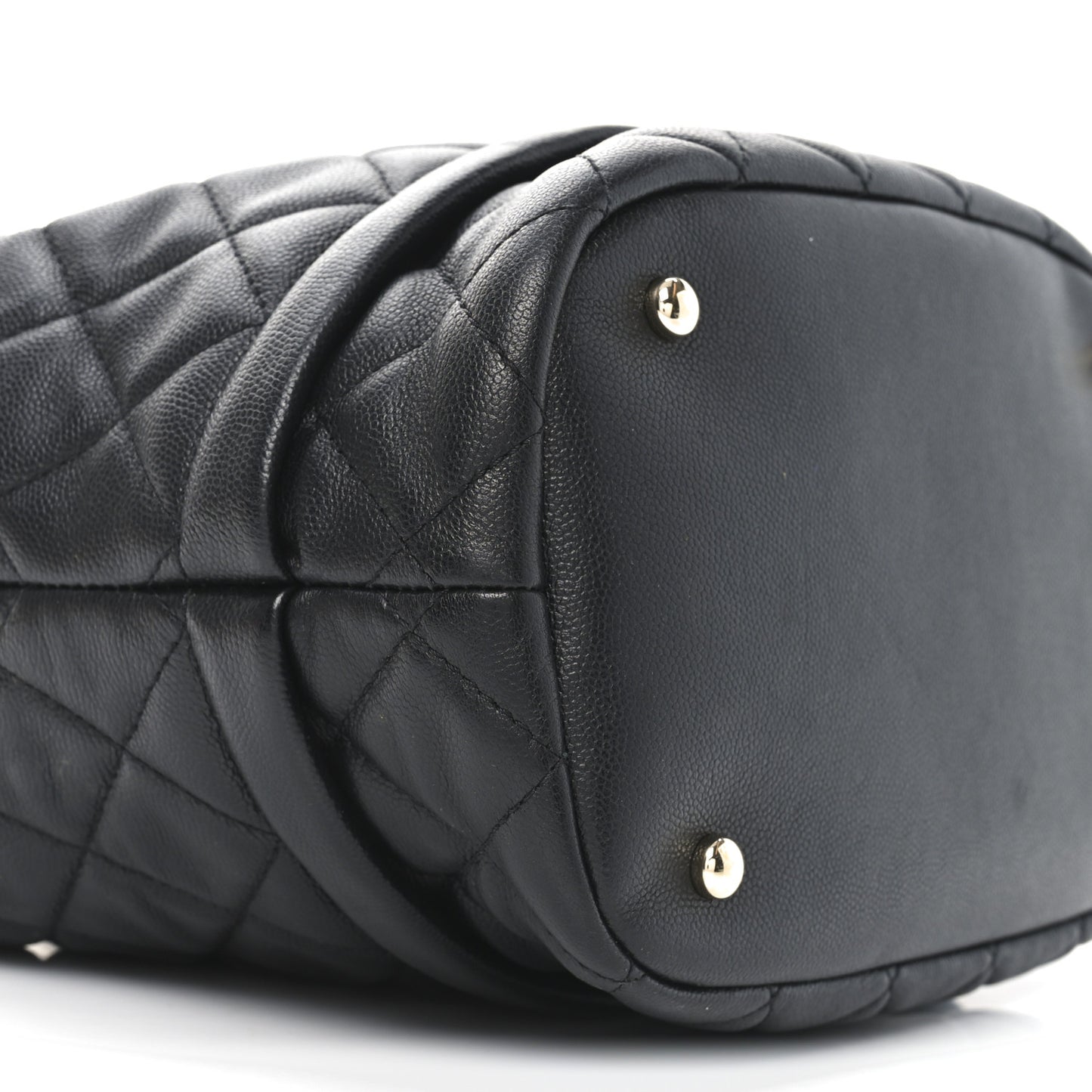Caviar Quilted Large Rolled Up Bucket Drawstring Bag Black