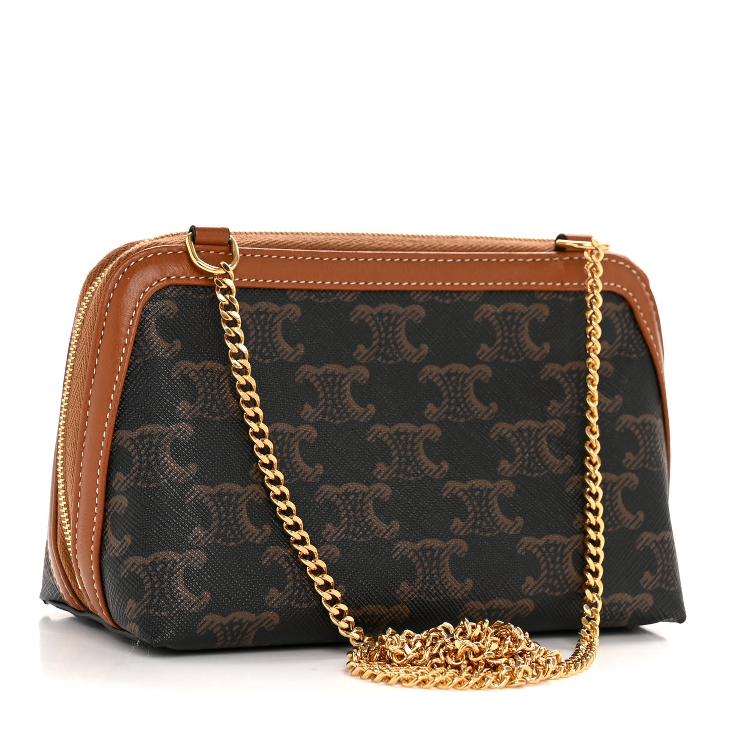 Triomphe Canvas Lambskin Clutch On Chain Tan