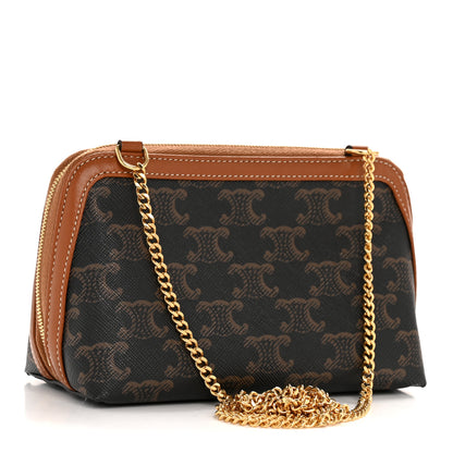 Celine Triomphe Canvas Lambskin Clutch On Chain Tan 3 of 13