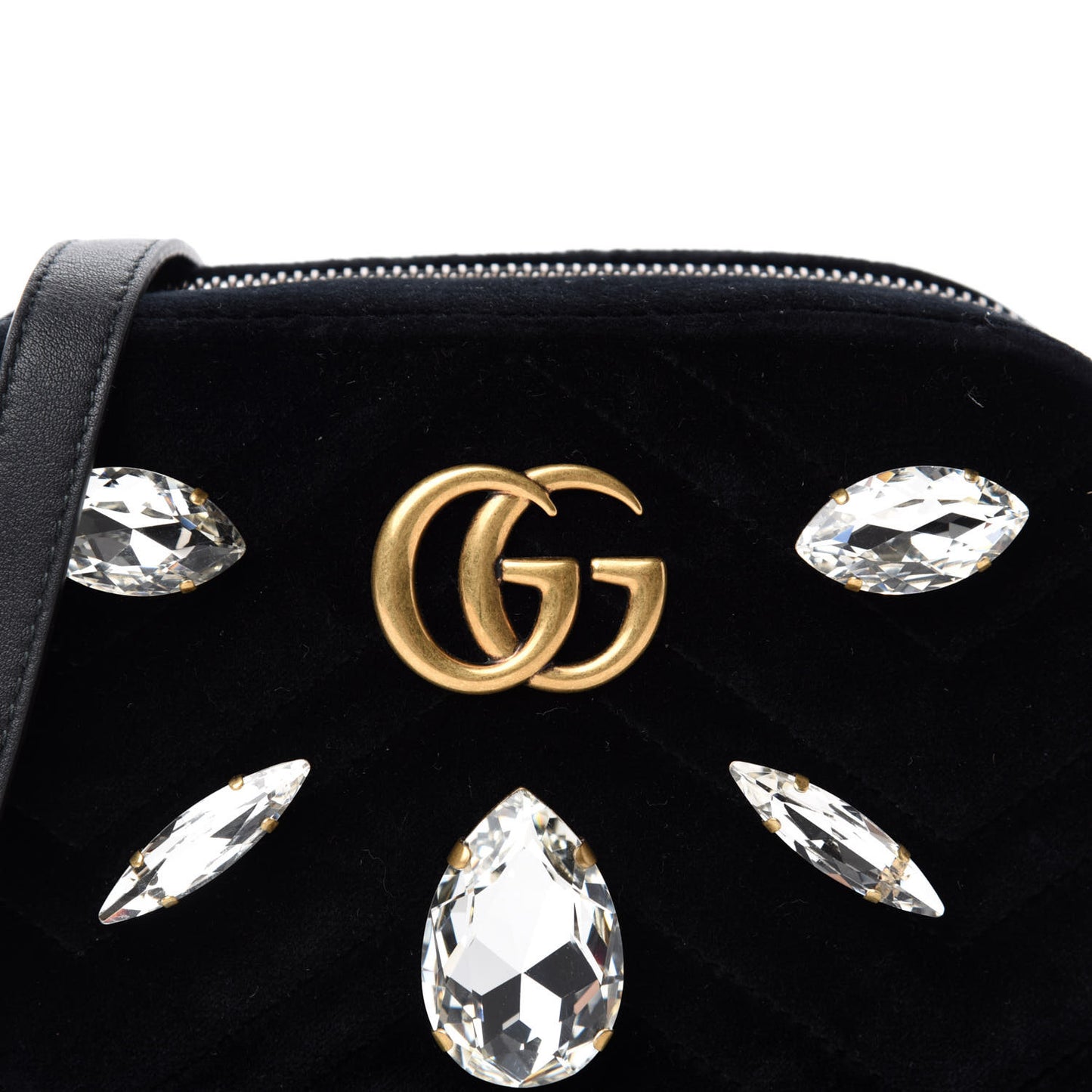 Velvet Matelasse Marquise Crystals Mini GG Marmont Chain Shoulder Bag Black
