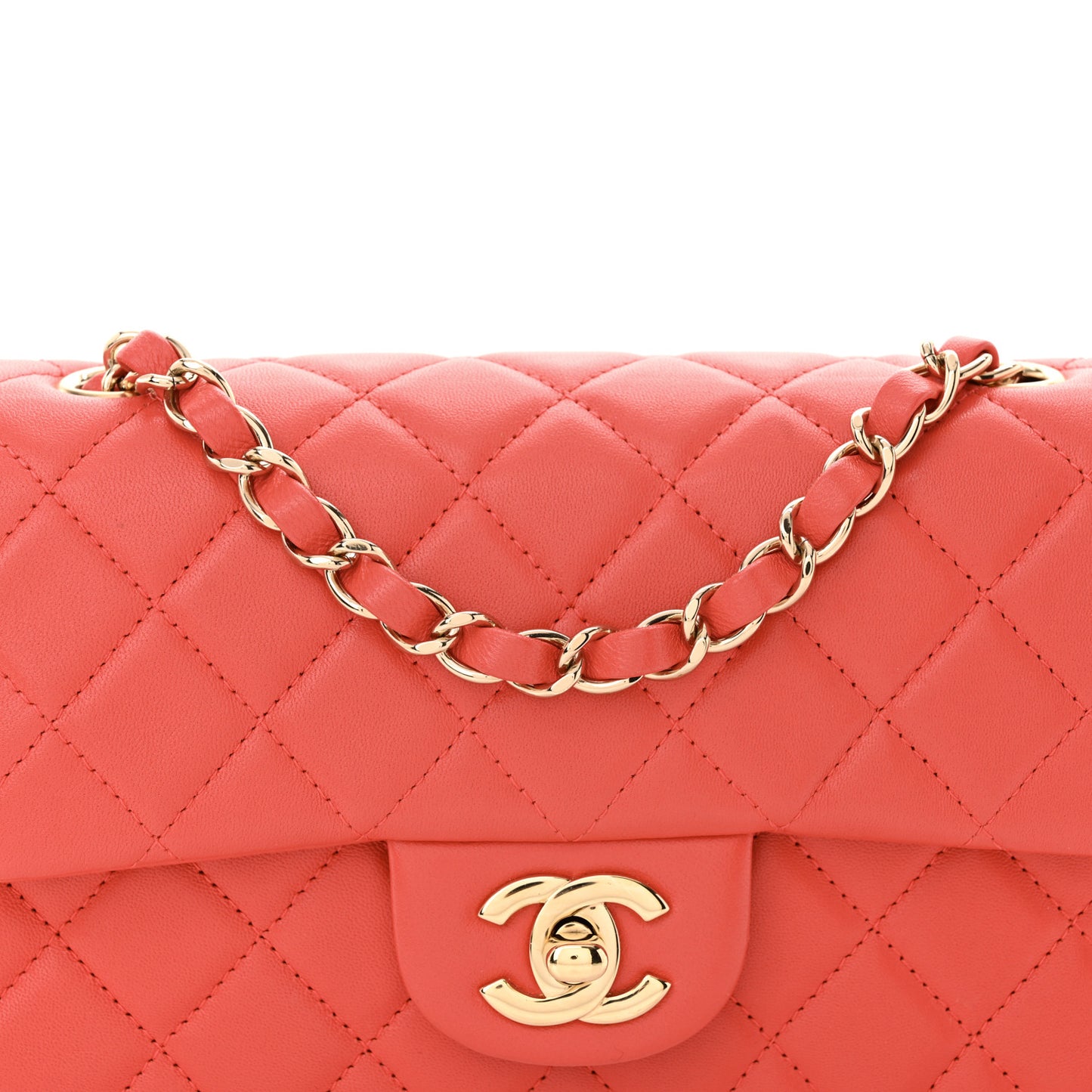 Lambskin Quilted Mini Rectangular Flap Coral