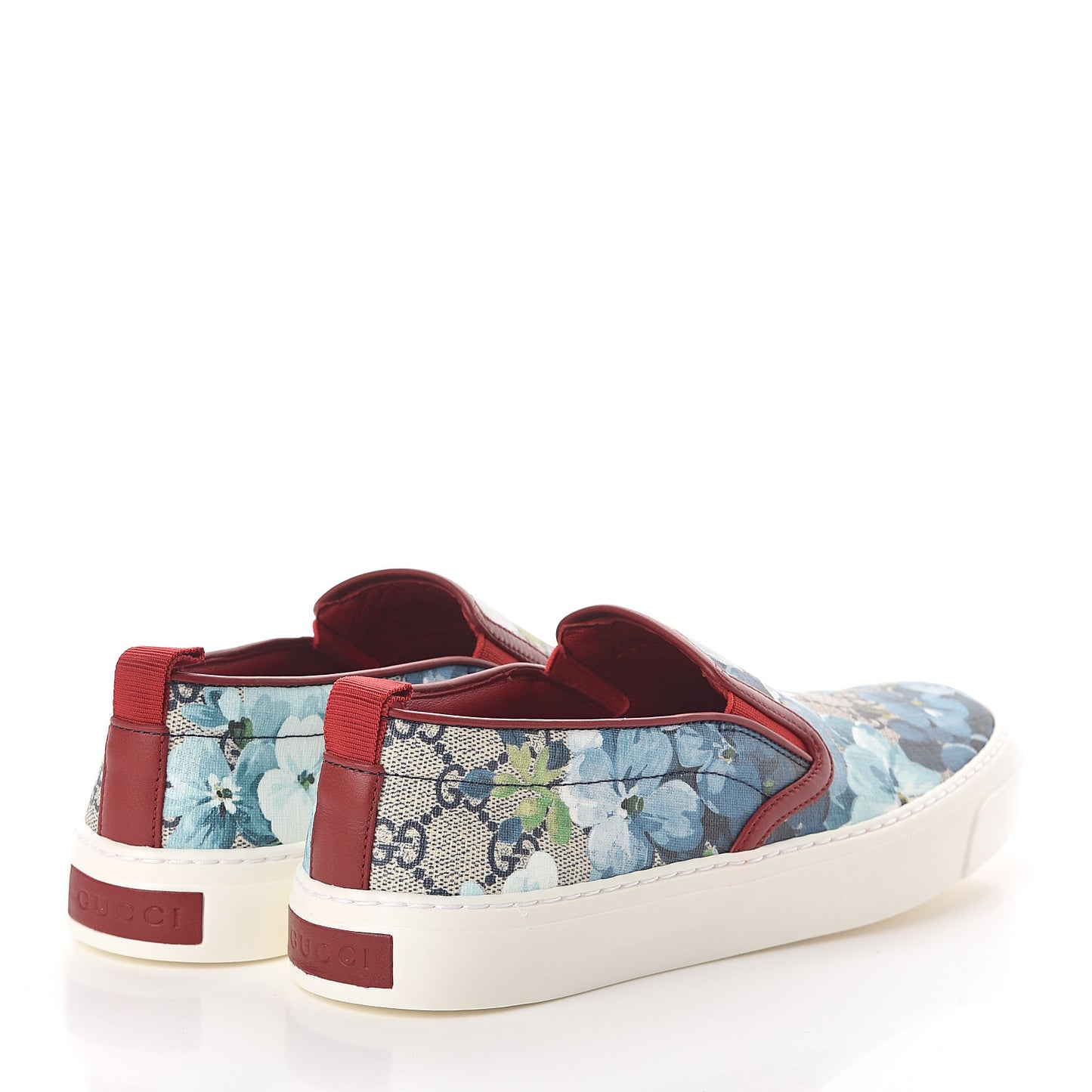 GG Supreme Monogram Blooms Womens Slip On Sneakers 36.5 Beige Blue Navy Red