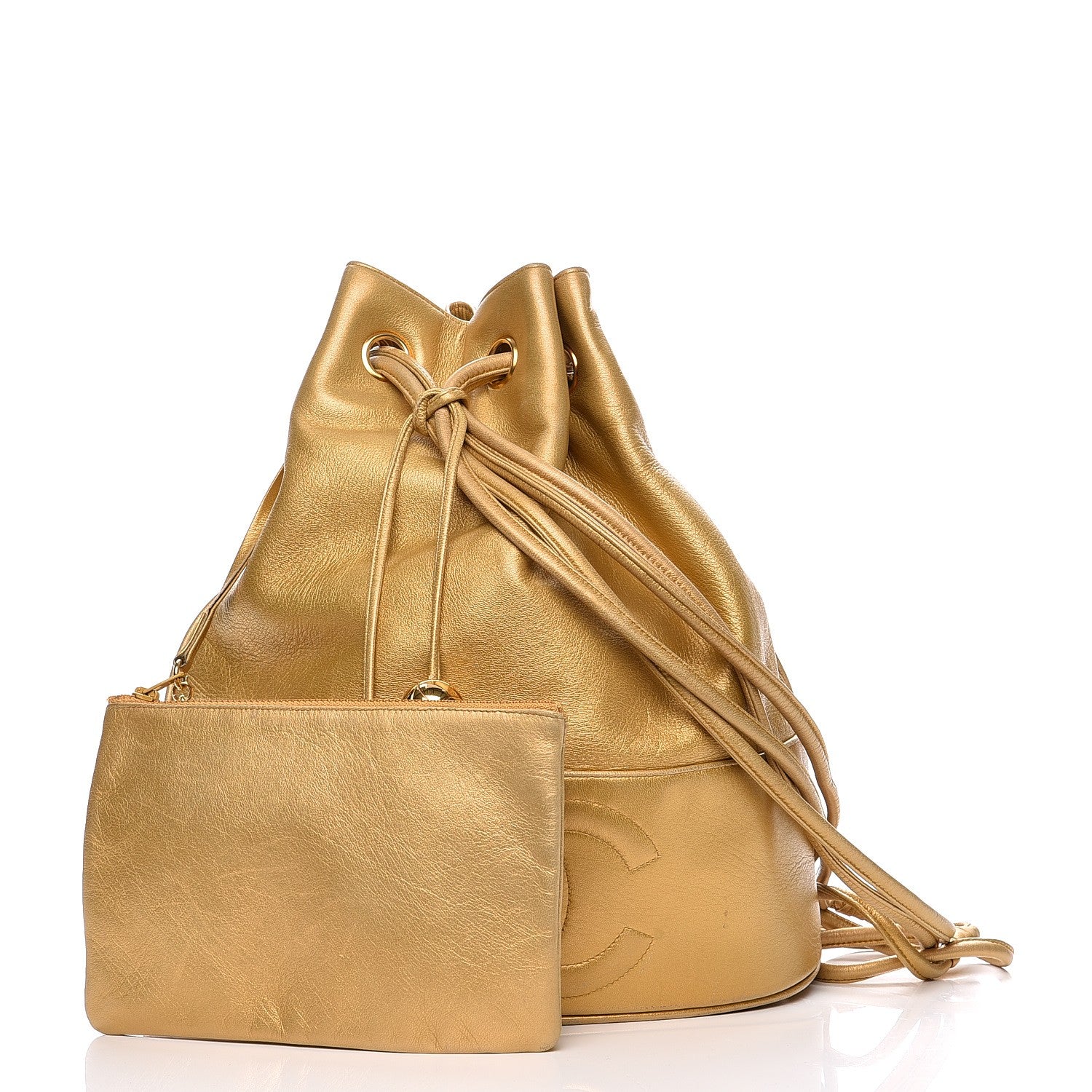 Chanel Metallic Lambskin CC Drawstring Shoulder Bag Gold 4 of 14