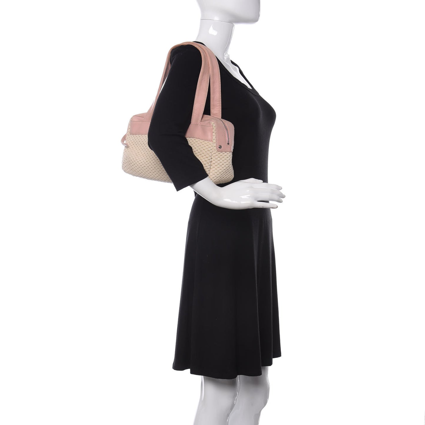 Canvas Woven Lambskin Lax Shoulder Bag Pink
