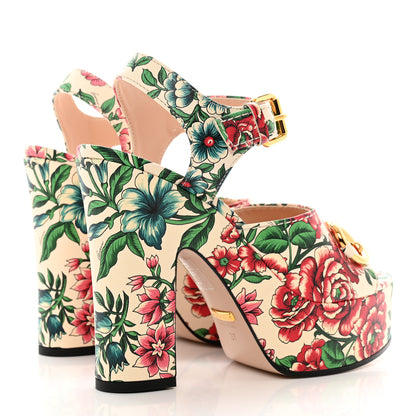 Gucci Nappa Charlotte Brit Roses Print Horsebit 40/135mm Platform Sandals 37 Multicolor 4 of 8