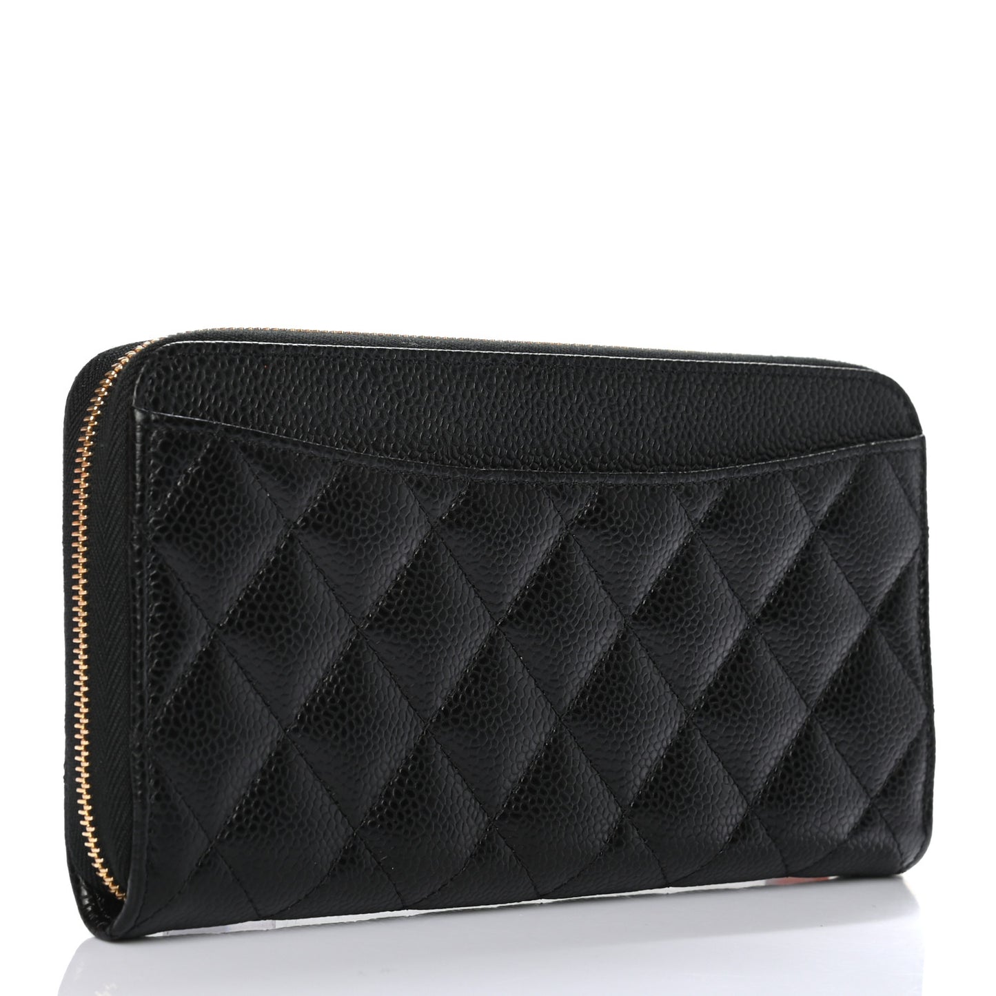 Caviar Quilted Large Gusset Zip Around Wallet Black