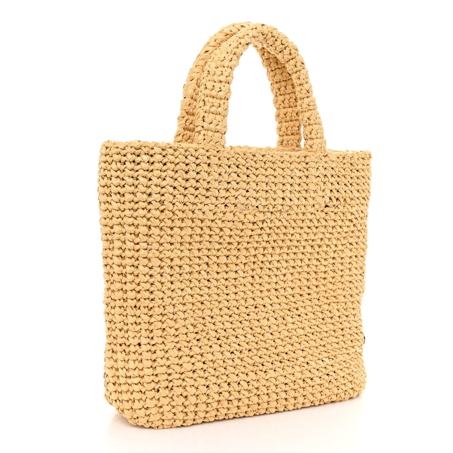 Yarn Raffia Effect Crochet Embroidered Small Logo Tote Naturale