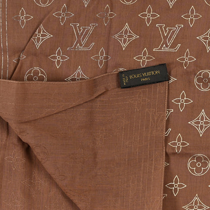 Louis Vuitton Cotton Monogram Square Scarf Brown 3 of 3