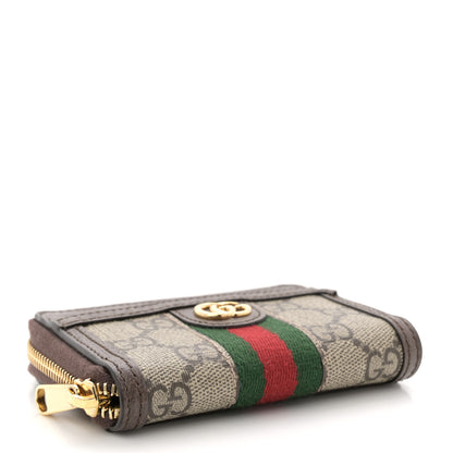 Gucci GG Supreme Monogram Textured Dollar Calfskin Web Ophidia Zip Around Card Case Wallet Beige Ebony New Acero 4 of 7