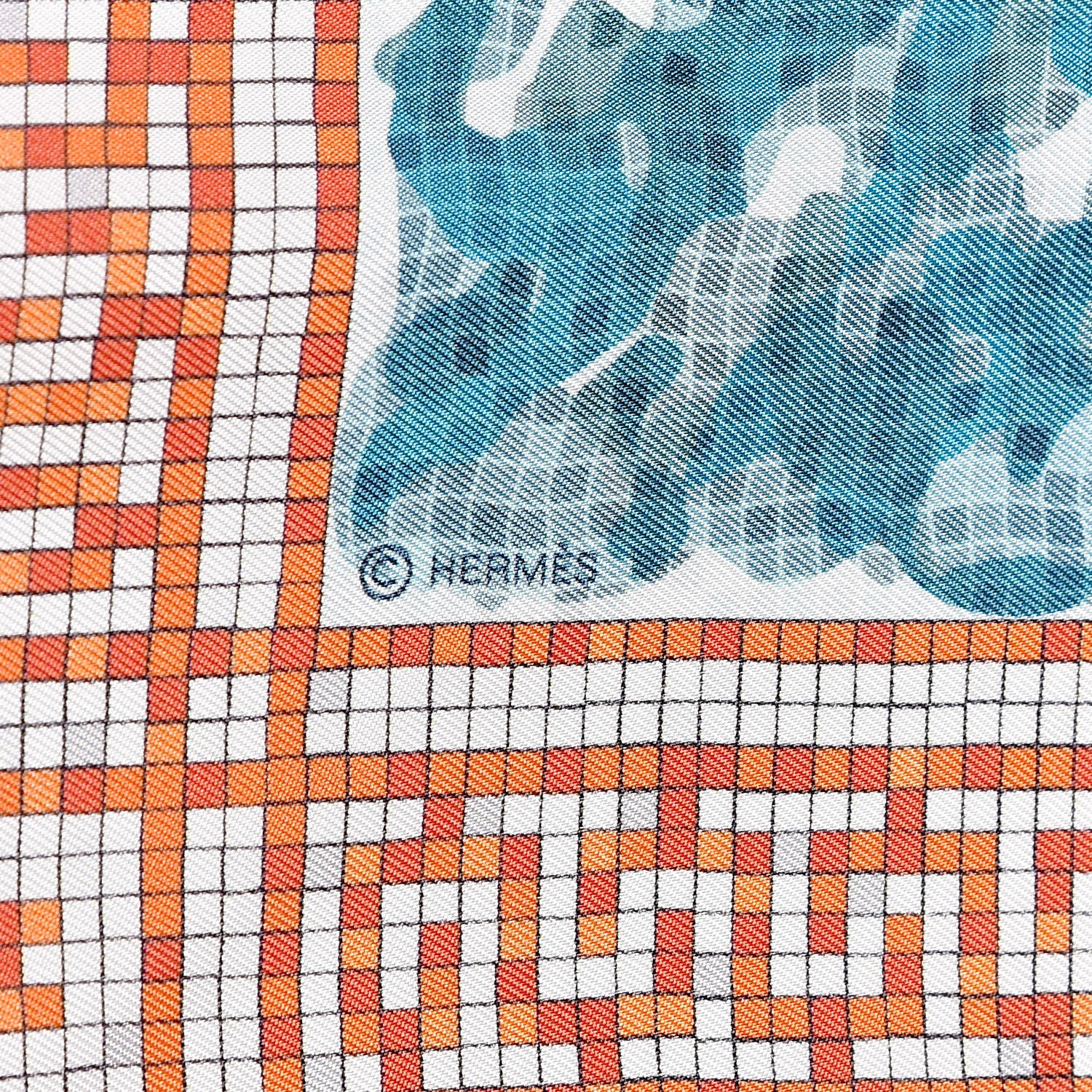 Hermes Silk A Beverly Hills Scarf 90 Orange Bleu Blanc 3 of 4