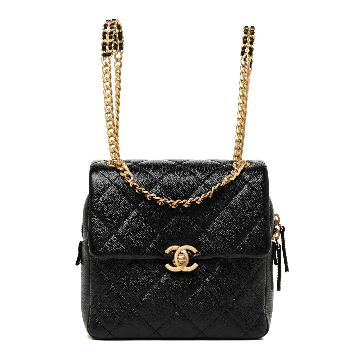 Shiny Caviar Quilted Chain Melody Backpack Black