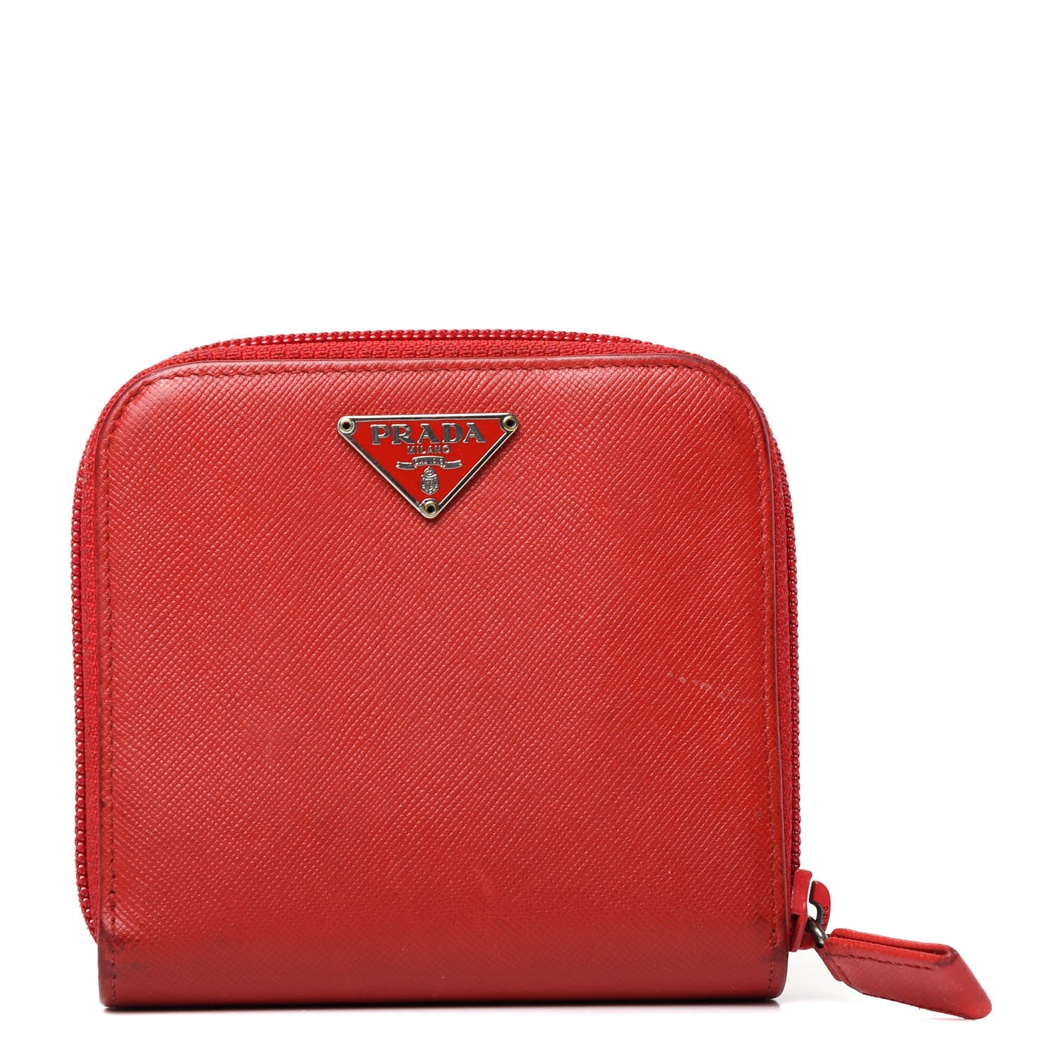 Prada Saffiano Metal Compact Zip Around Wallet Fuoco 1 of 8