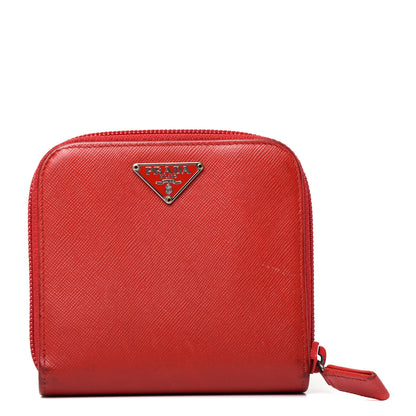 Prada Saffiano Metal Compact Zip Around Wallet Fuoco 1 of 8