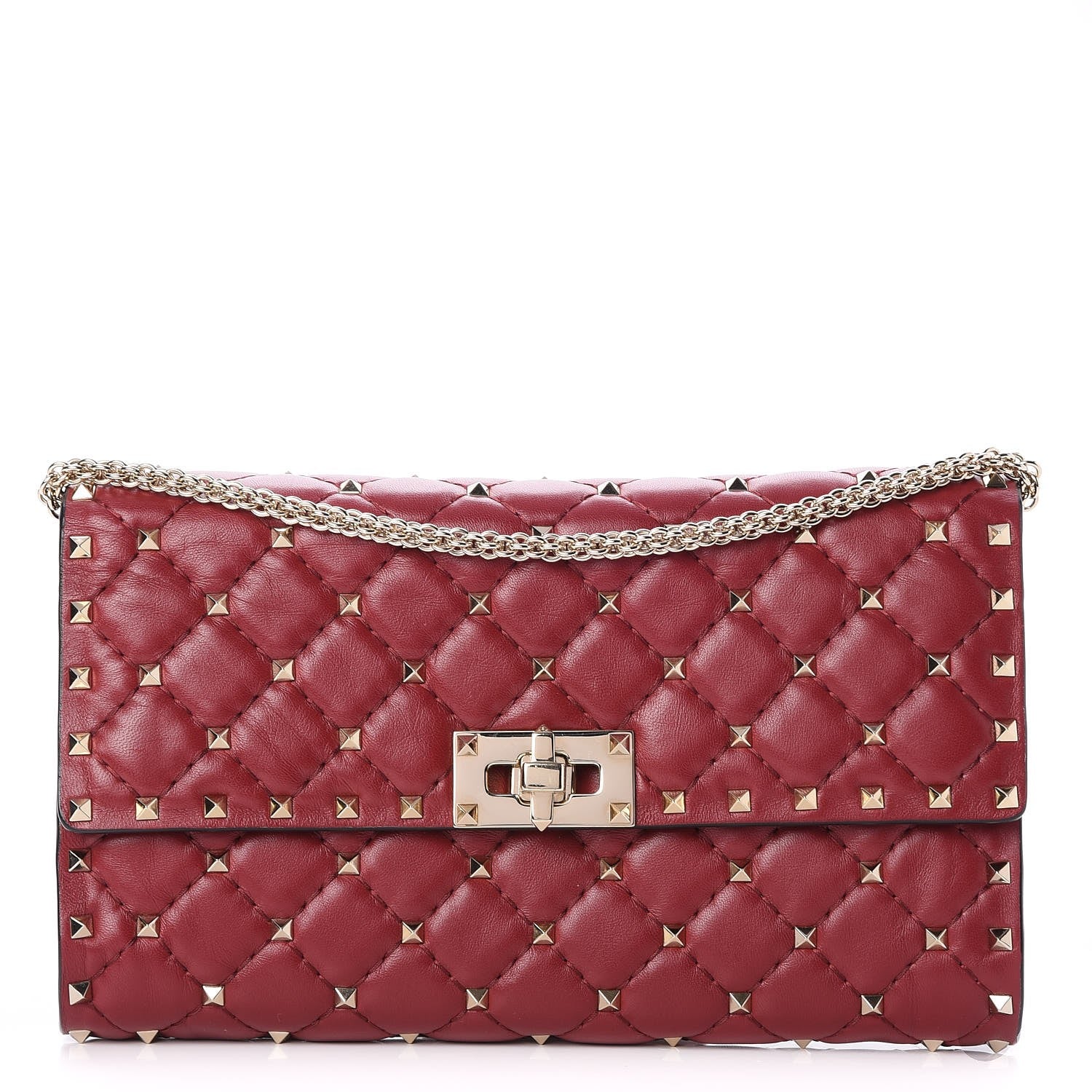Valentino Garavani Nappa Rockstud Spike Wallet on Chain Rubino 1 of 6