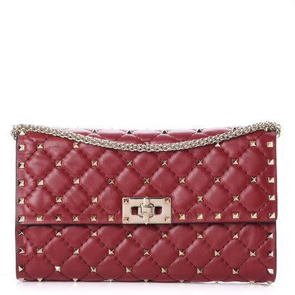 Valentino Garavani Nappa Rockstud Spike Wallet on Chain Rubino 1 of 6
