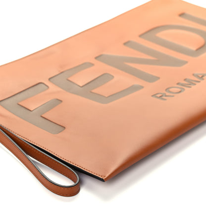 Fendi Vitello King Logo Embossed Large Flat Pouch Cuoio 9 of 10