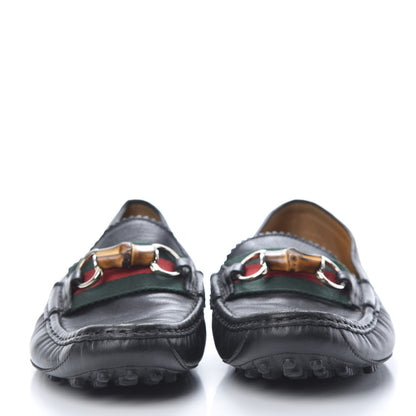 Gucci Calfskin Horsebit Web Bamboo Driving Loafers 39 Black 2 of 11
