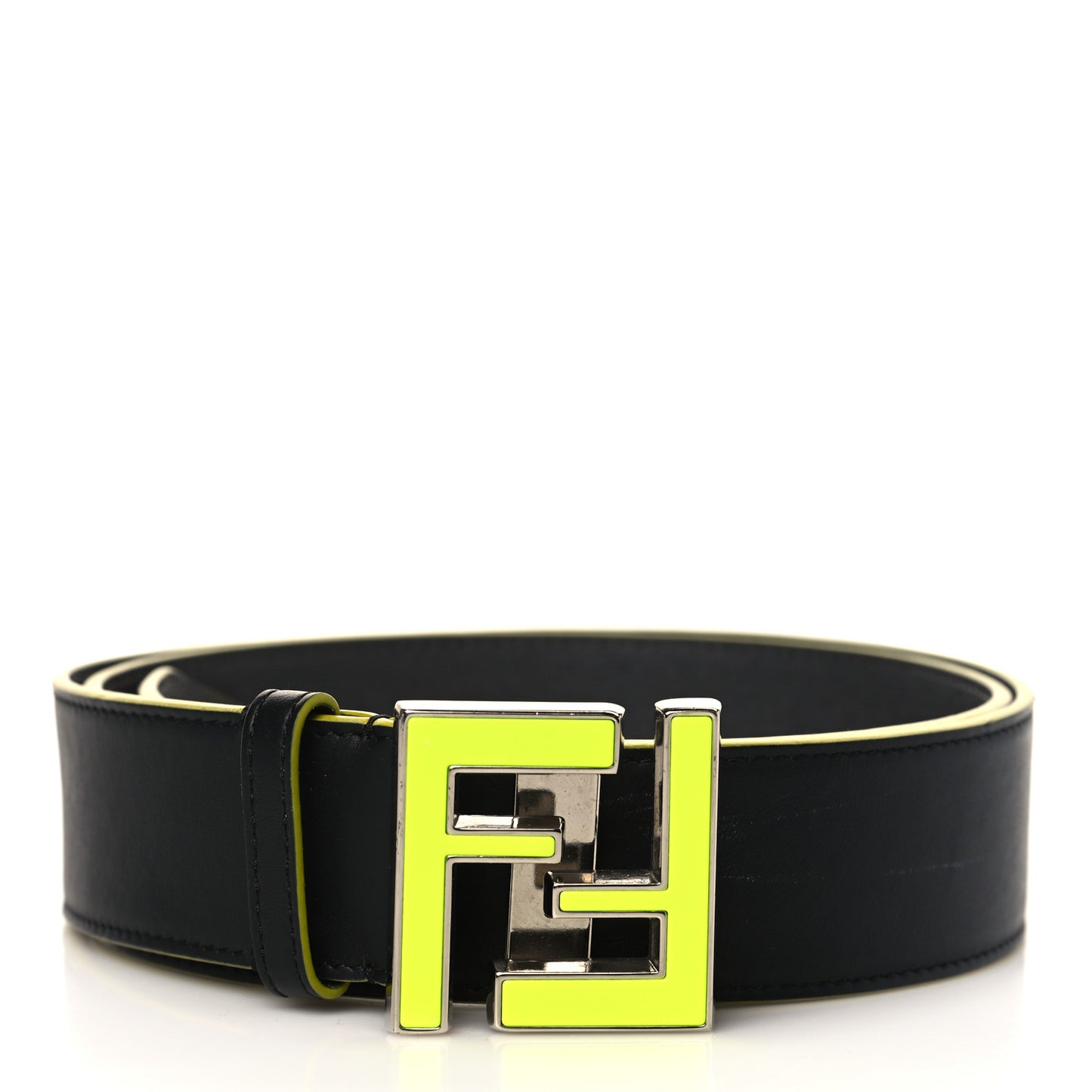 Vitello Century Elite Enamel FF Buckle Belt 100 40 Black Giallo Fluo