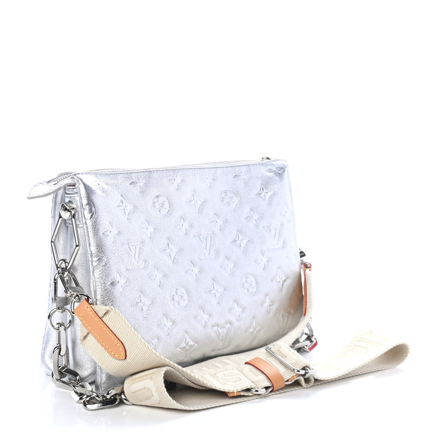 Metallic Lambskin Embossed Monogram Coussin PM Silver