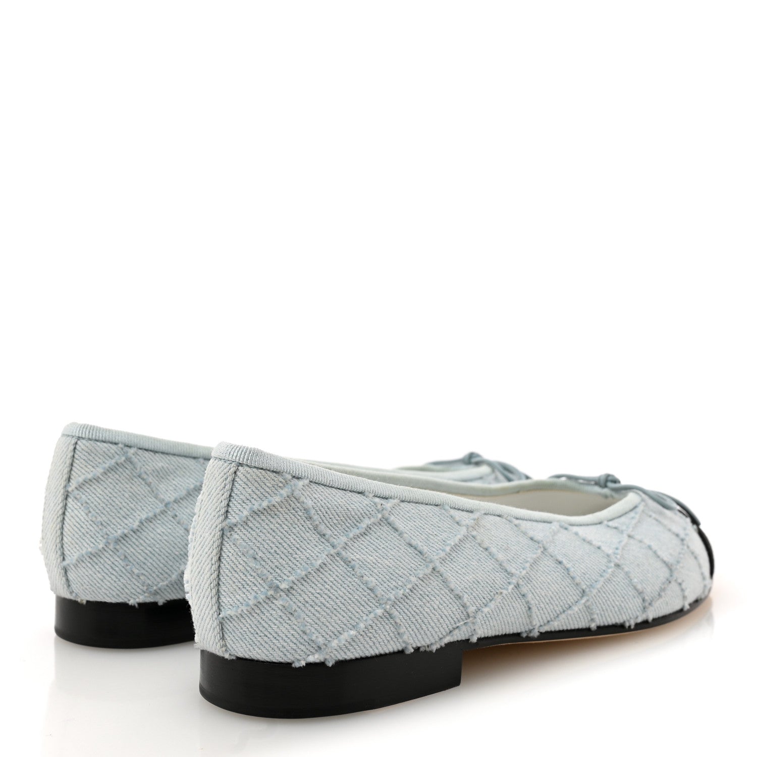 Chanel Denim Embroidered Grosgrain CC Cap Toe Ballerina Flats 37.5 Light Blue Black 5 of 9