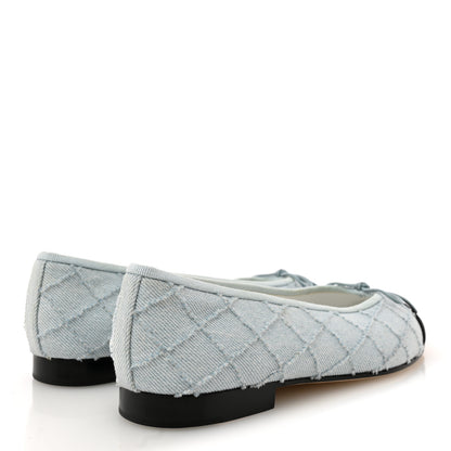 Chanel Denim Embroidered Grosgrain CC Cap Toe Ballerina Flats 37.5 Light Blue Black 5 of 9