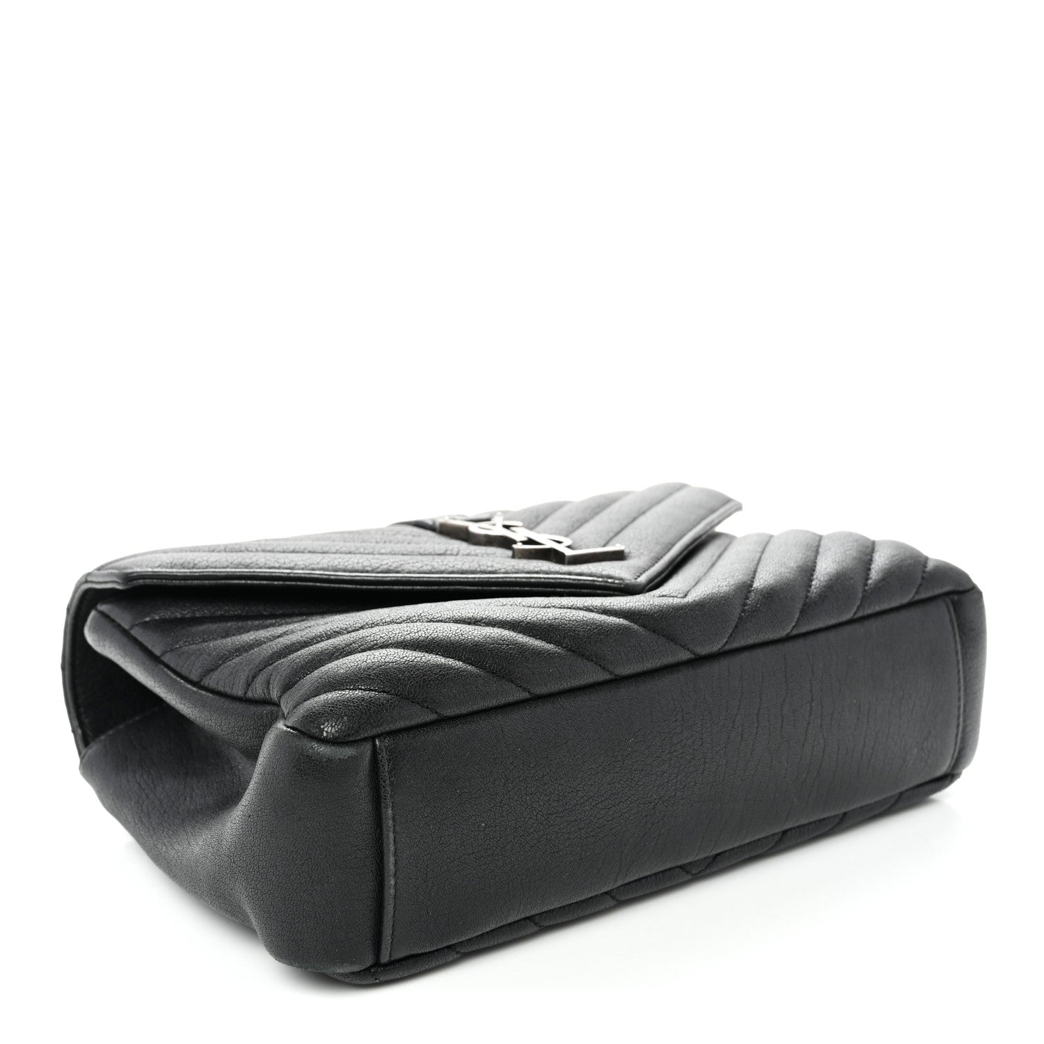 Saint Laurent Sheepskin Matelasse Chevron Monogram Medium College Bag Black 4 of 9