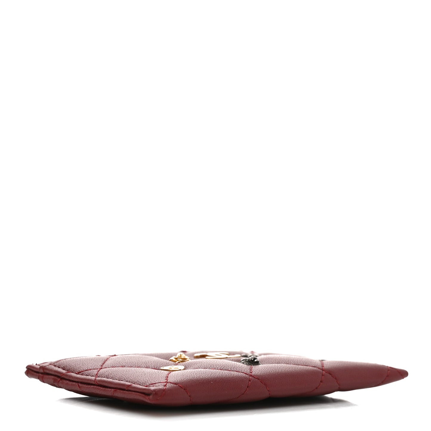 Lambskin Quilted Lucky Charms Card Holder Burgundy
