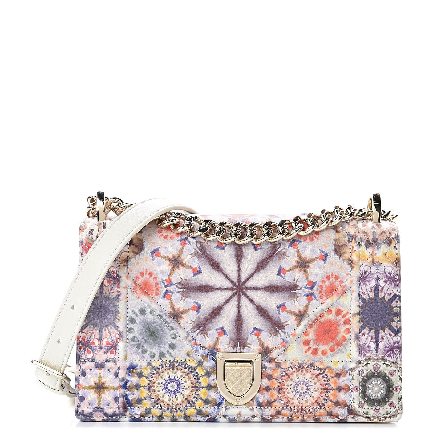 Calfskin Printed Small KaleiDiorscopic Diorama Flap Bag Latte Multicolor