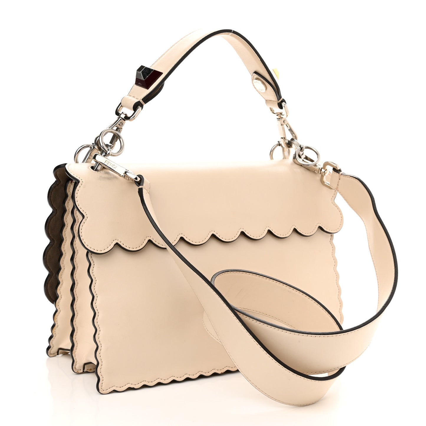 Vitello Liberty Lucido Flowers and Bows Scalloped Studded Kan I Shoulder Bag Camelia Black Cherry