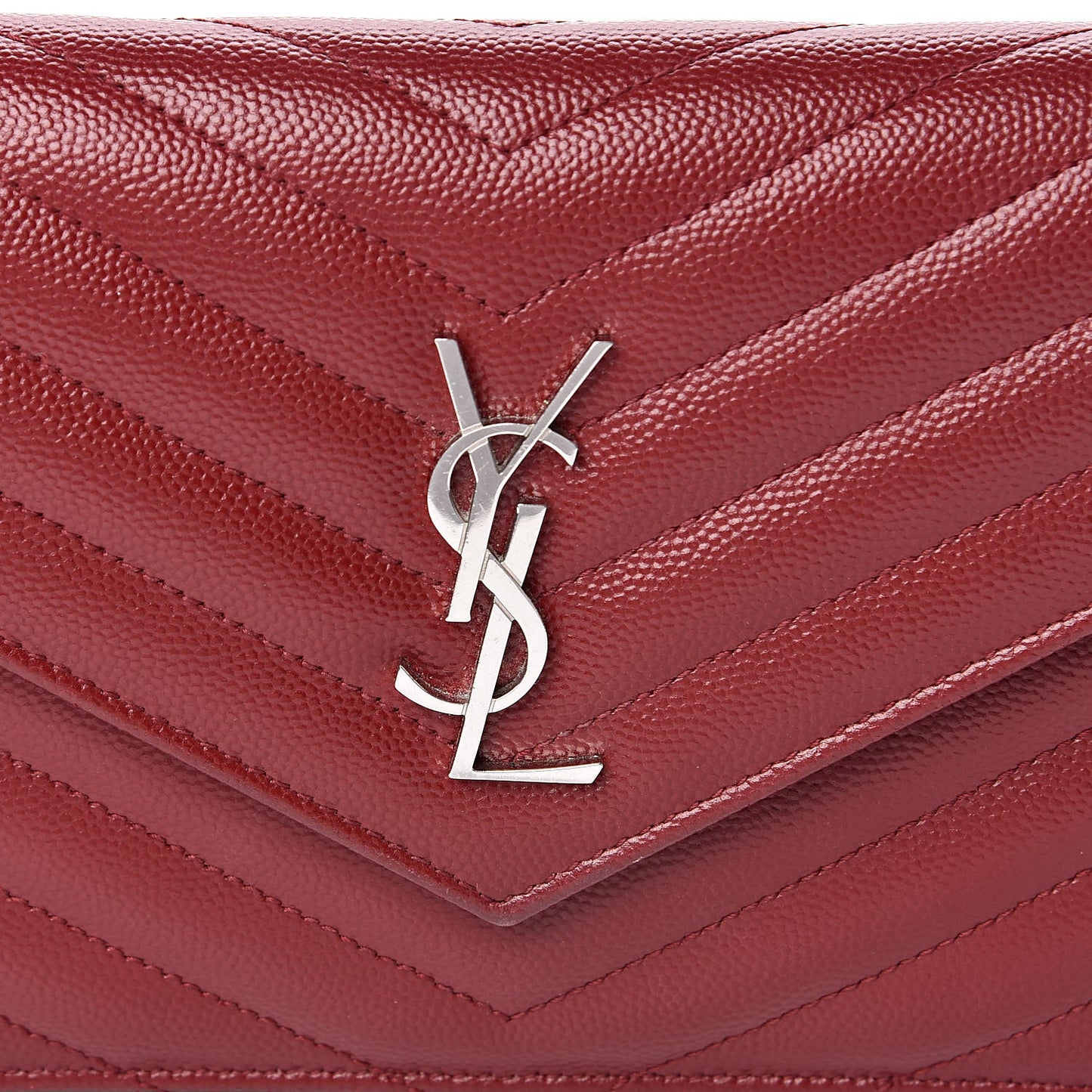 Grain De Poudre Matelasse Chevron Monogram Envelope Chain Wallet New Red