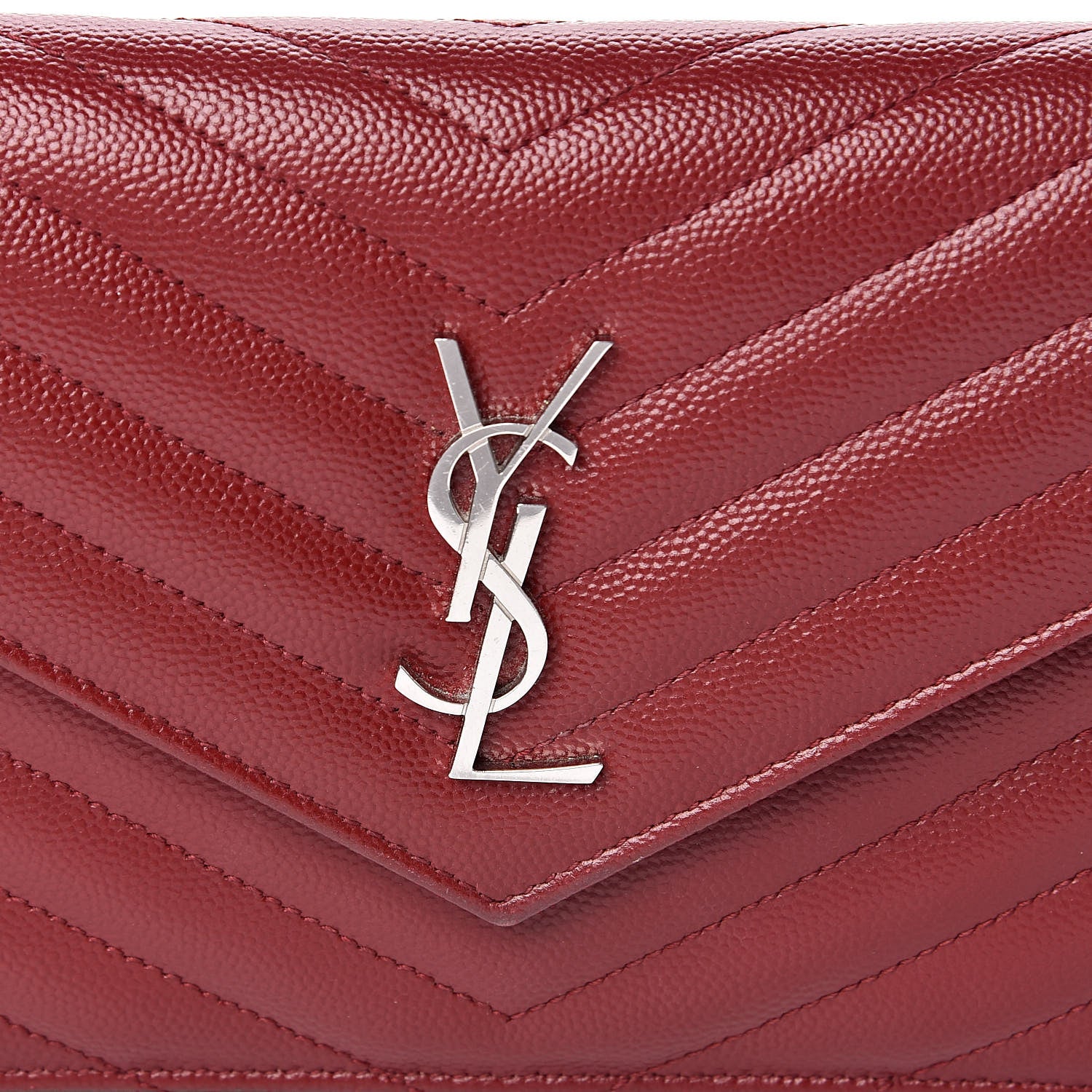 Saint Laurent Grain De Poudre Matelasse Chevron Monogram Envelope Chain Wallet New Red 10 of 11