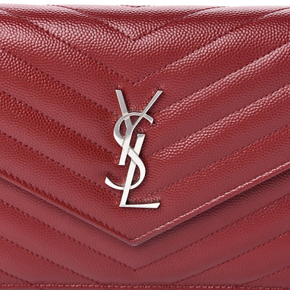 Saint Laurent Grain De Poudre Matelasse Chevron Monogram Envelope Chain Wallet New Red 10 of 11