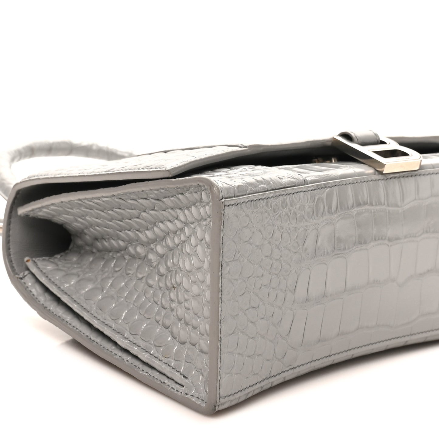 Shiny Calfskin Crocodile Embossed Medium Hourglass Top Handle Bag Balenciaga Grey
