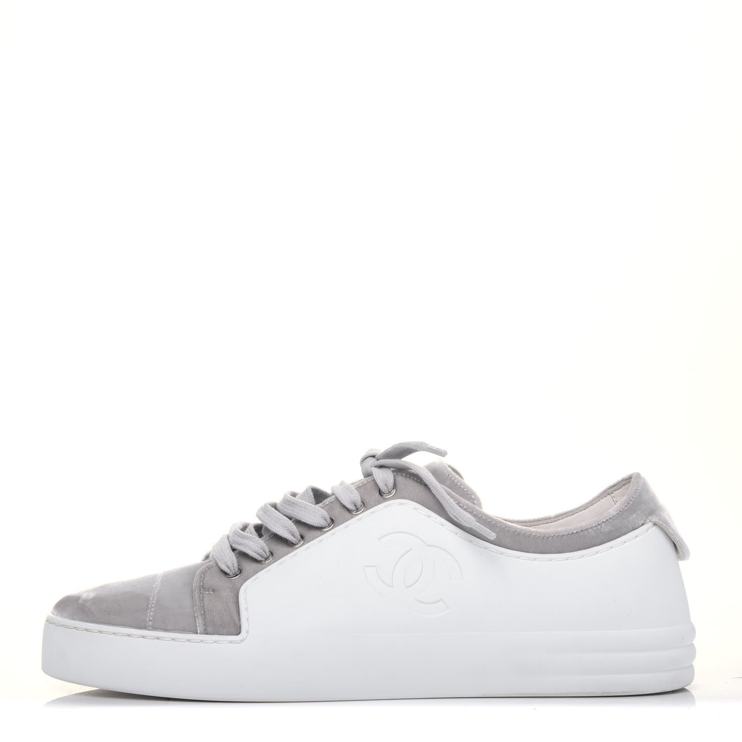 Chanel Calfskin Velvet Womens CC Sneakers 41.5 White Silver 1 of 11