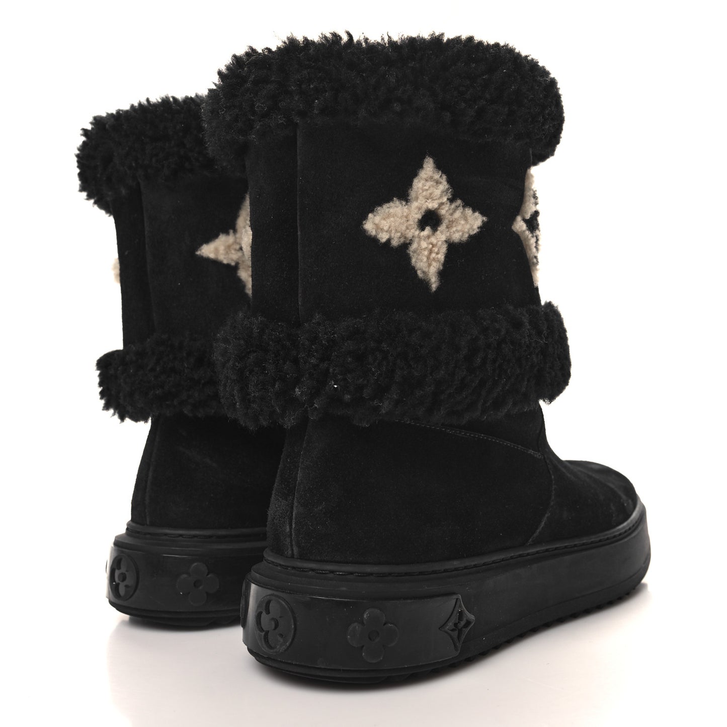 Suede Calfskin Shearling Snowdrop Flat Ankle Boot 40 Black