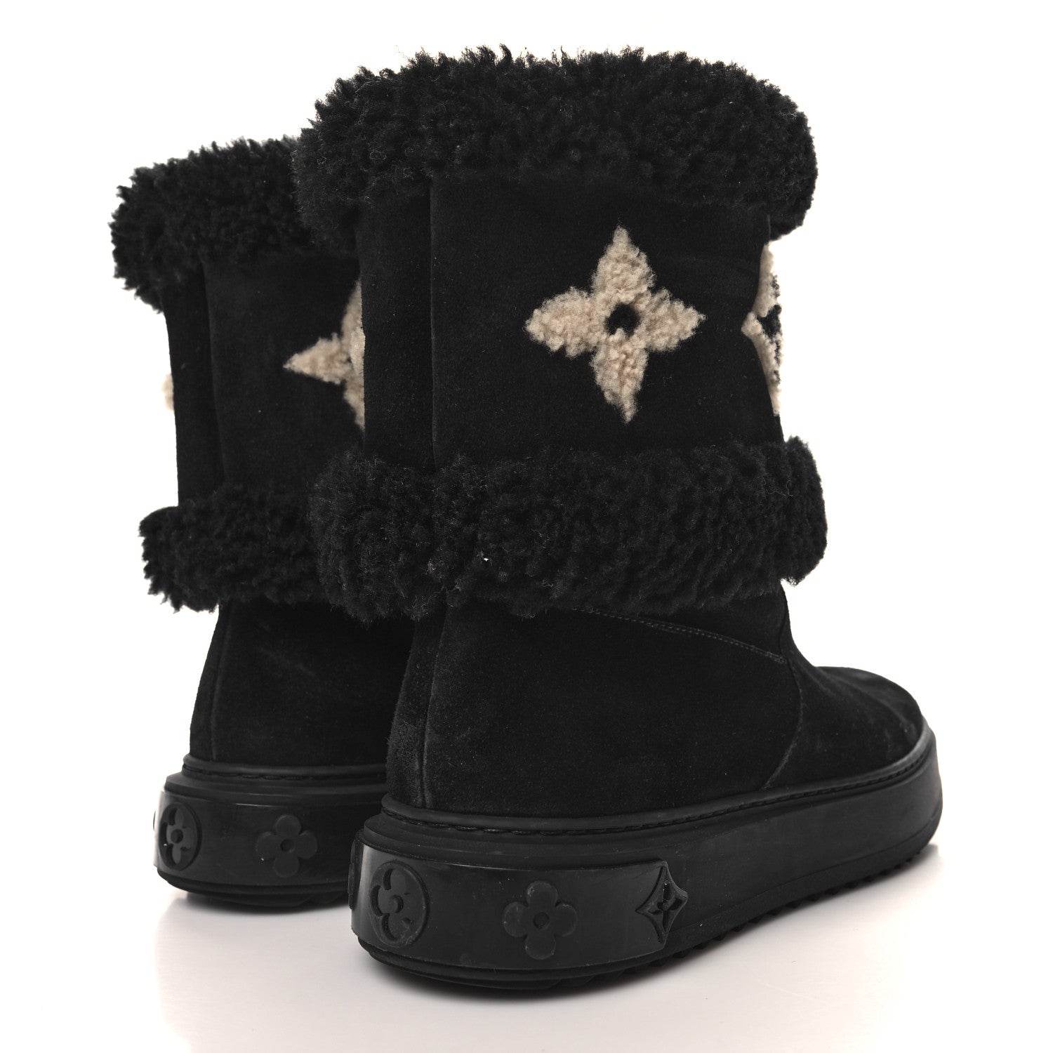 Louis Vuitton Suede Calfskin Shearling Snowdrop Flat Ankle Boot 40 Black 4 of 8