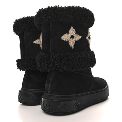 Louis Vuitton Suede Calfskin Shearling Snowdrop Flat Ankle Boot 40 Black 4 of 8