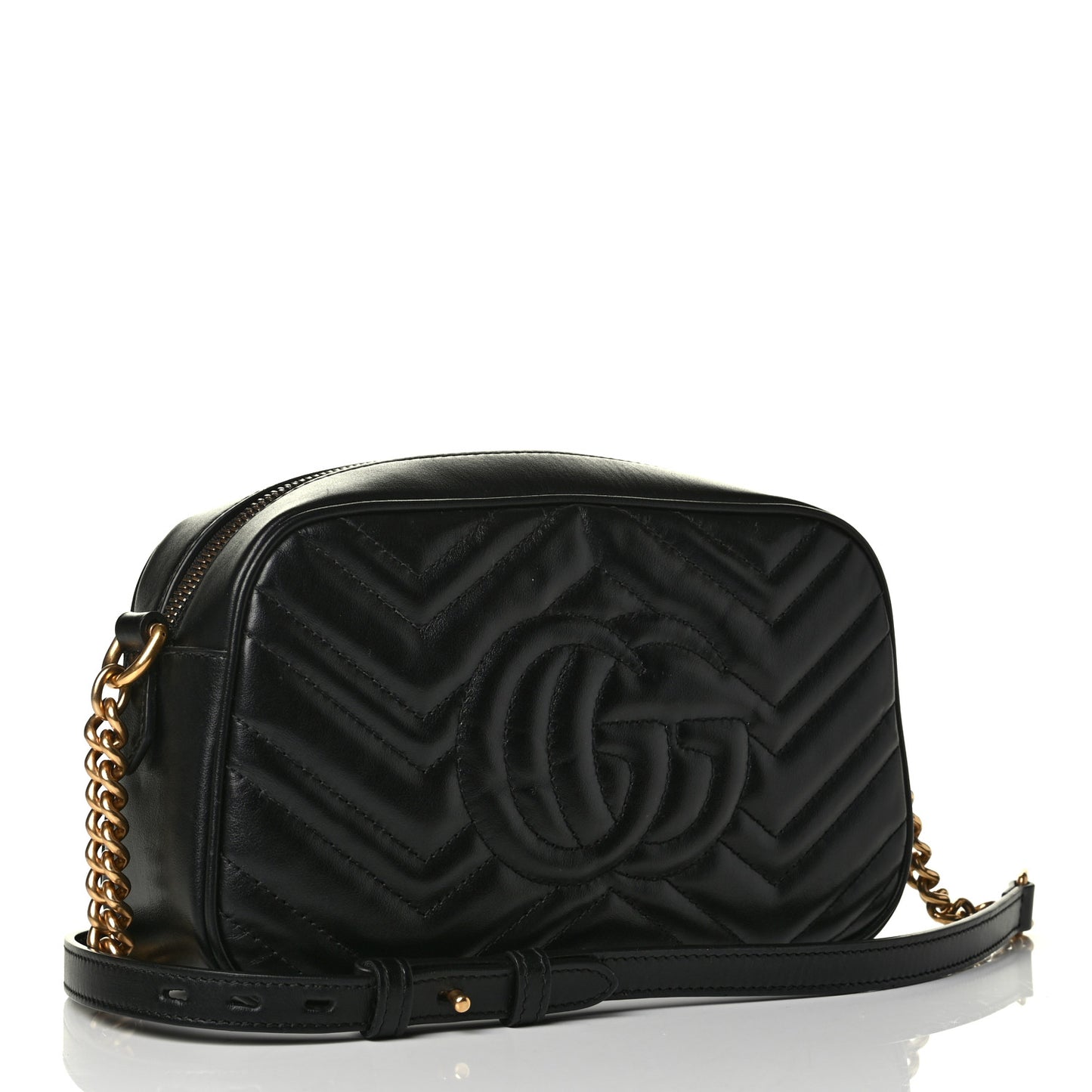 Calfskin Matelasse Small GG Marmont Chain Shoulder Bag Black
