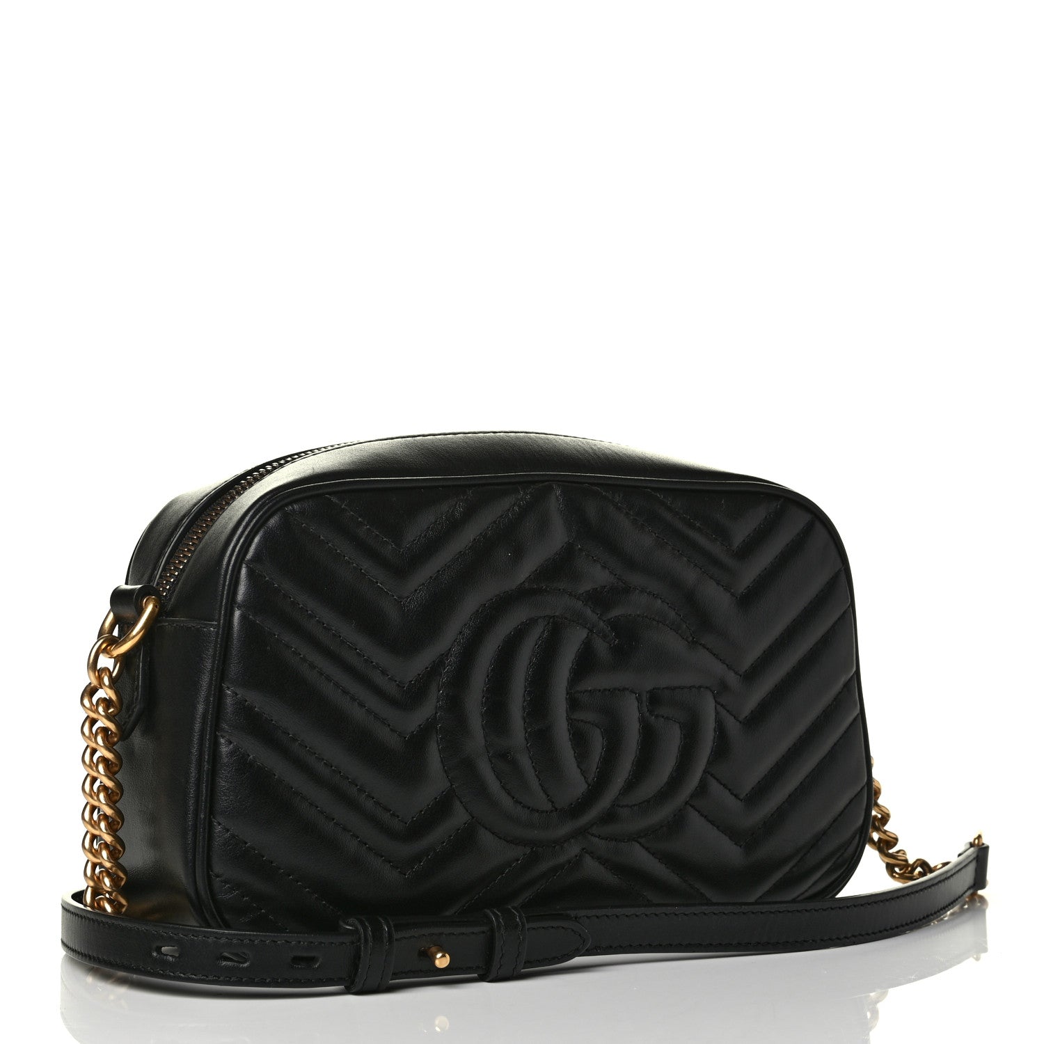 Gucci Calfskin Matelasse Small GG Marmont Chain Shoulder Bag Black 2 of 7