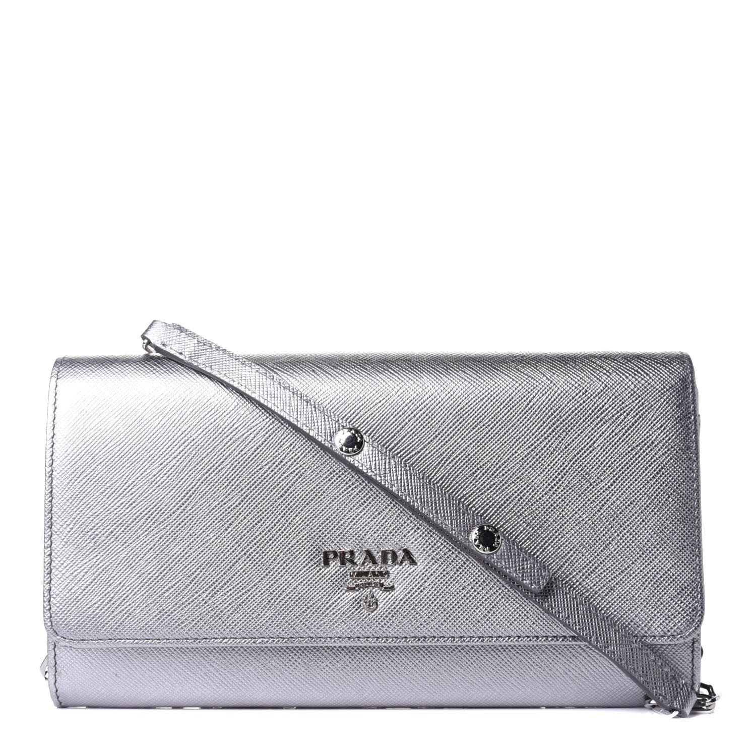 Prada Metallic Saffiano Metal Chain Wallet Cromo 1 of 4