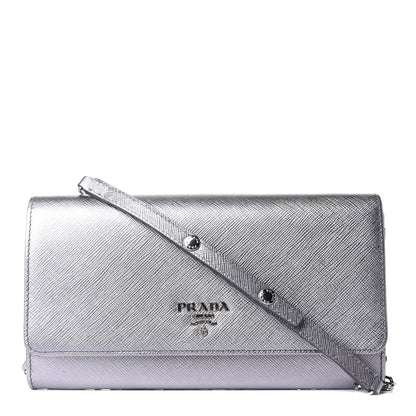 Prada Metallic Saffiano Metal Chain Wallet Cromo 1 of 4