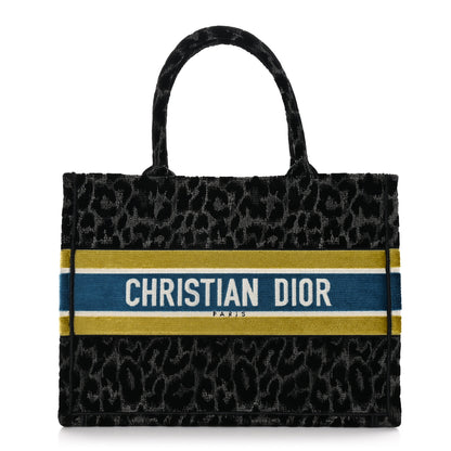 Christian Dior Velvet Mizza Embroidered Medium Leopard Book Tote Black Yellow Blue 1 of 10