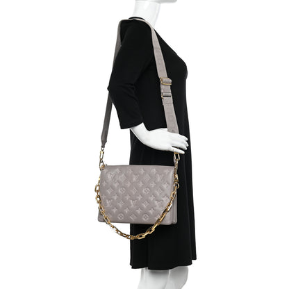 Louis Vuitton Lambskin Embossed Monogram Coussin PM Grey 2 of 10