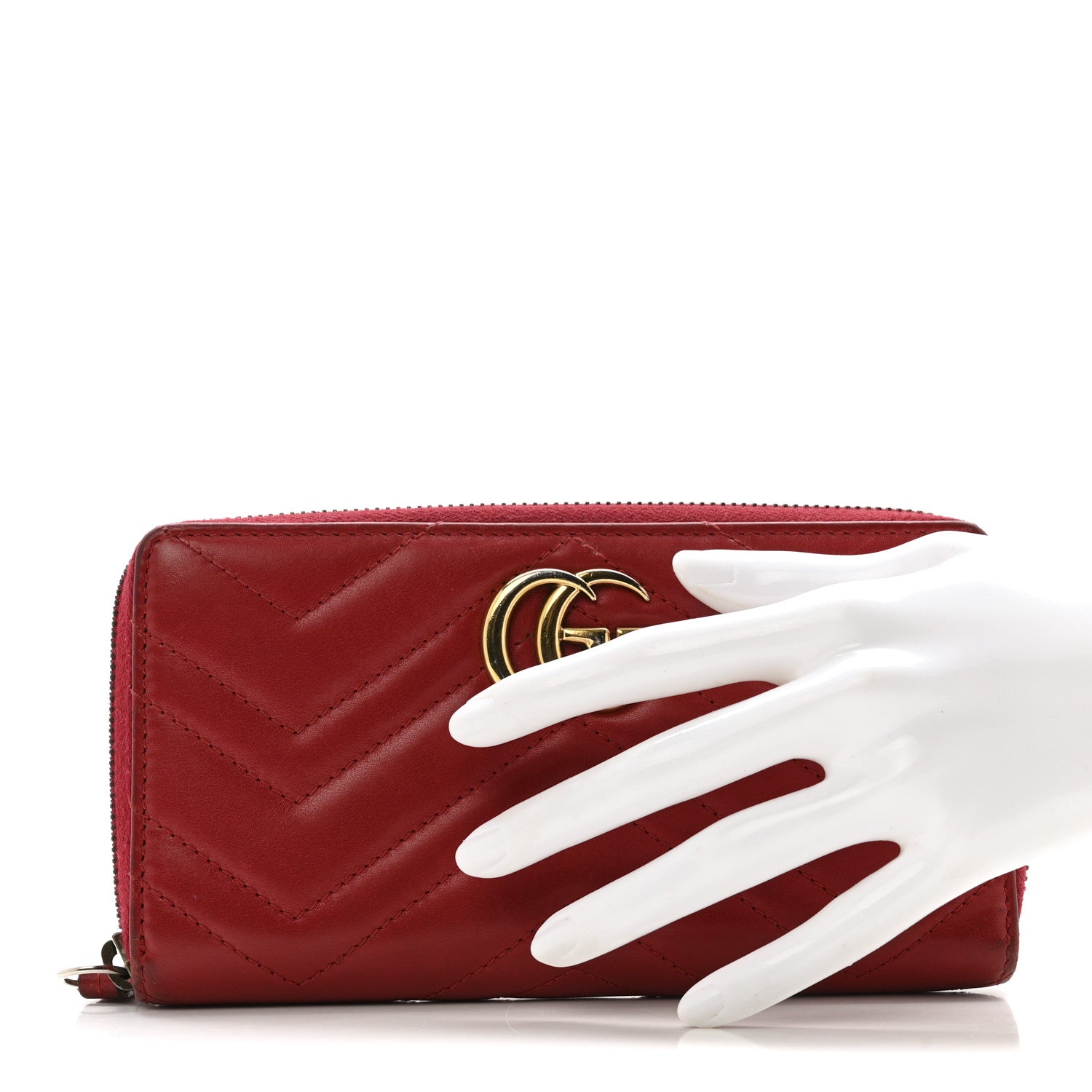 Gucci Calfskin Matelasse GG Marmont Zip Around Wallet Hibiscus Red