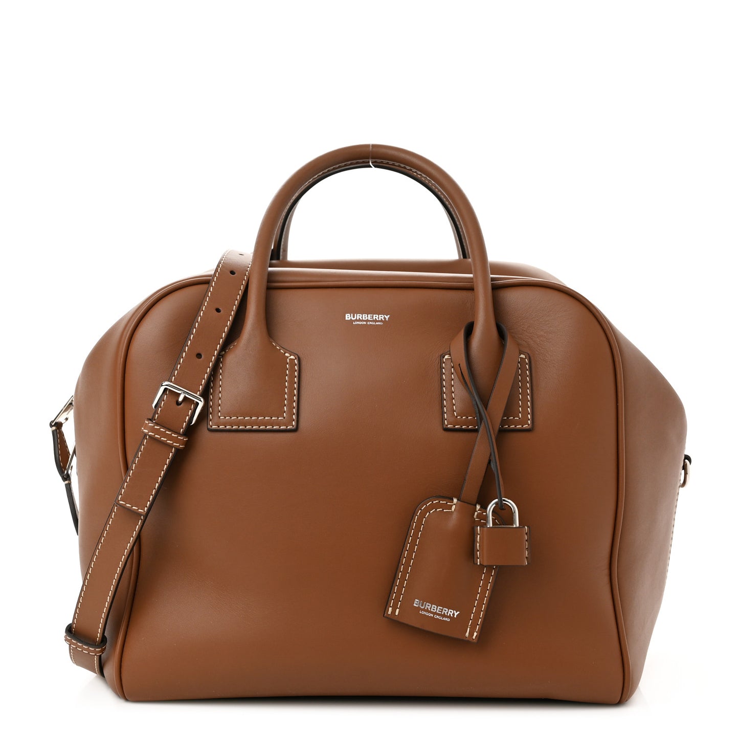 Smooth Calfskin Medium Cube Bowling Bag Malt Brown