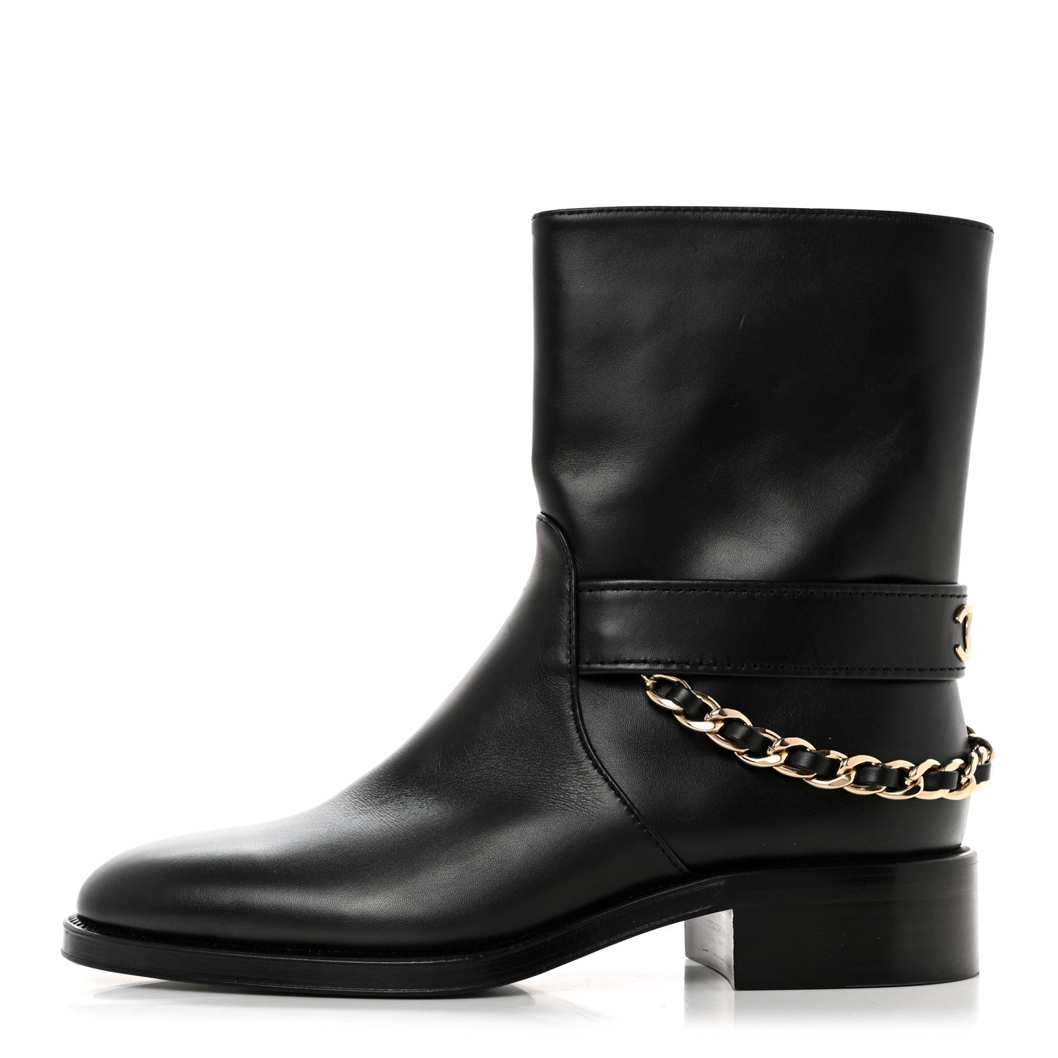 Chanel Calfskin Chain Short Boots 38 Black 1 of 9