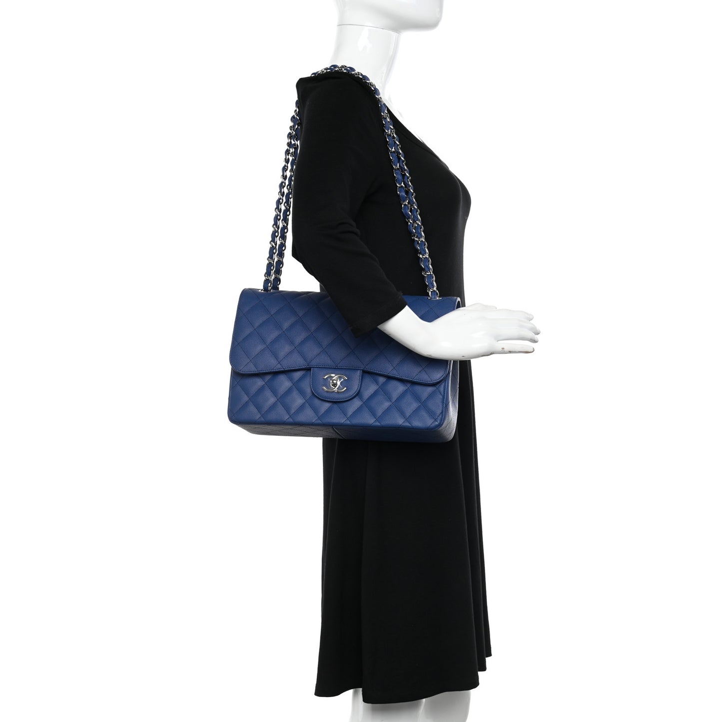Caviar Quilted Jumbo Double Flap Blue
