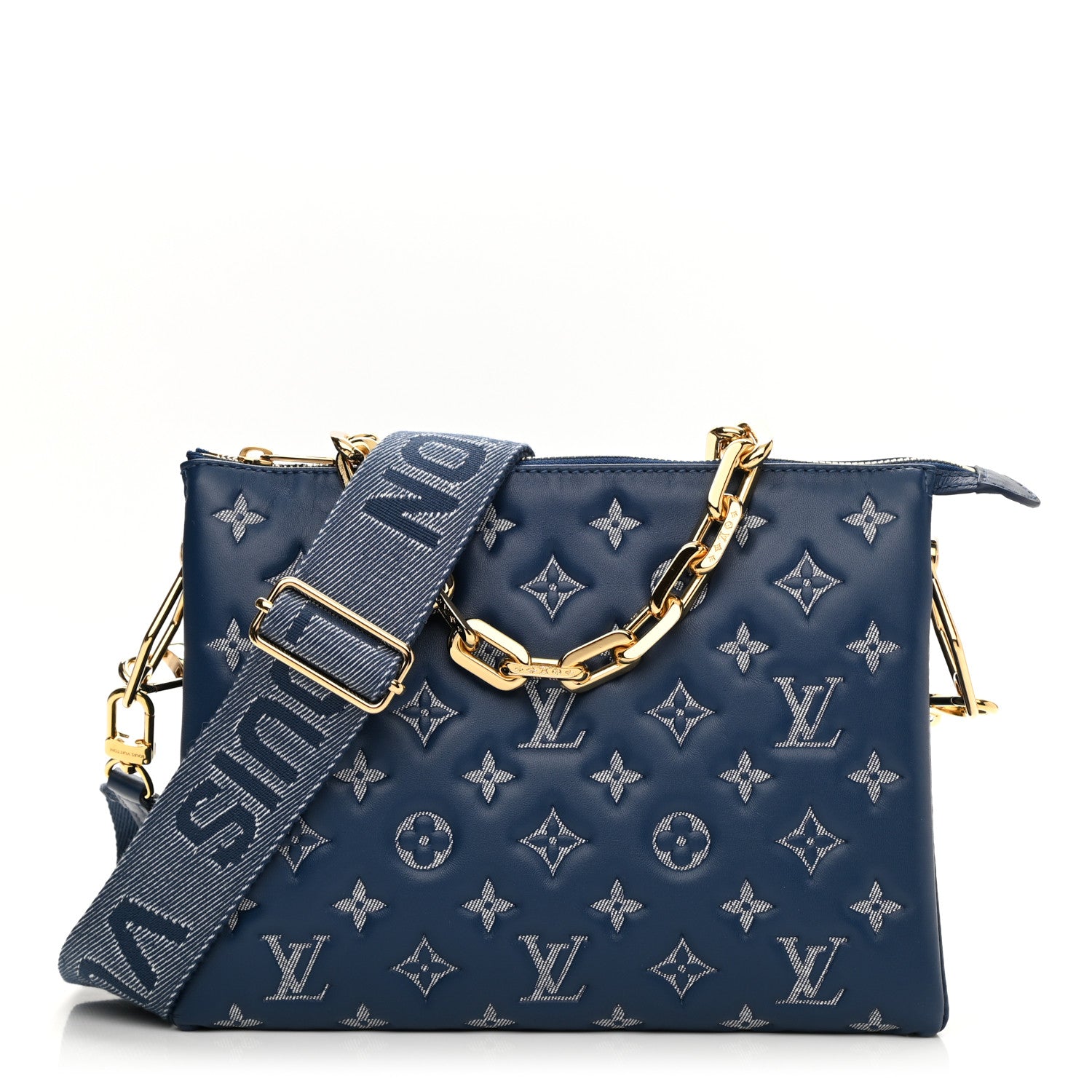 Louis Vuitton Lambskin Embossed Monogram Coussin PM Denim Blue 1 of 9